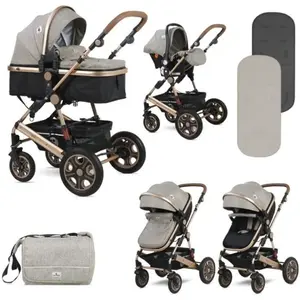 LORELLI Lora - Poussette combinée 3en1 avec couvre jambes nacelle et siège auto - Jusquà 15Kg - Pliable - Beige/Noir