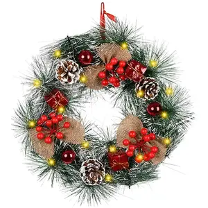 Couronne De Noël Lumineuse 50×30 Cm – Porte & Fenêtre Avec LED Et Père Noël Mignon