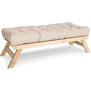 Banc Style Japandi Bois Massif Naturel et Crème Allegro pas cher