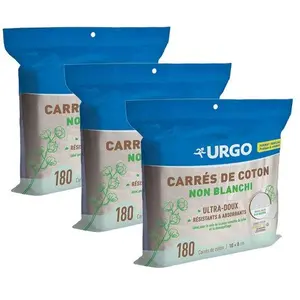 Urgo Premiers Soins Carrés de Coton Non Blanchis Lot de 3 x 180 unités pas cher