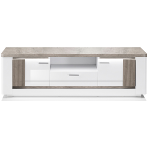 Meuble TV BELLARIA coloris blanc/chêne gris pas cher