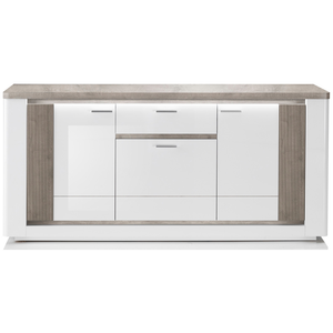 Buffet 3 portes 1 tiroir BELLARIA coloris blanc/chêne gris pas cher