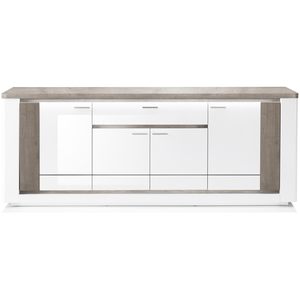 Buffet 4 portes 1 tiroir BELLARIA coloris blanc/chêne gris pas cher