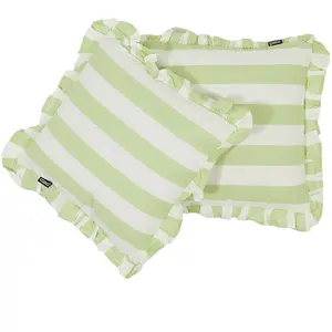 Casa - 2 Coussins Déco Met Rits Big Stripe blanc/seafoam - 30x30 cm 30... pas cher