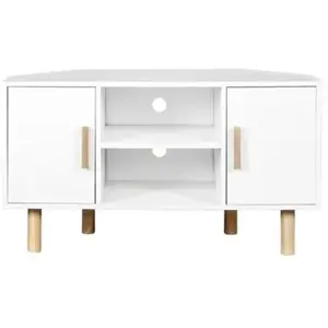 Merkloos / Sans marque Meuble TV d'angle LILA - 2 portes - Décor mélaminé Blanc - Pieds en bois massif - L90 x P35 x H55 cm pas cher