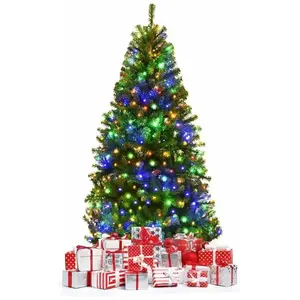 Sapin de Noël 180cm avec 11 Modes Lumières et Pied en Métal, Matériau PVC