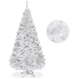 COSTWAY Arbre de Noël Artificiel Matériau PVC avec Pied en Métal Blanc (2.1M) pas cher