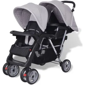 Poussette double - P148 - Acier Gris et noir - 4 roues - Mixte pas cher