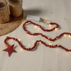 STAR TRADING Guirlande lumineuse LED Beady, rouge, perles en bois, 150...Vendu parluminaire