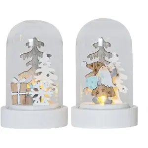 Décoration de Noël LED avec dôme en verre Lot de 2 piles H 9cm