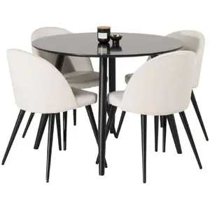 Ensemble table à manger & 4 chaises plaza i & velvet 100cm noir & crèm... pas cher