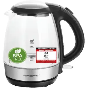 Comparateur de prix : EMERIO WK-125145 Bouilloire sans fil verre, noir, argent