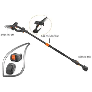 Comparateur de prix : Scie de jardin sur perche 18V Aspire PE5 P4A + batterie 4Ah + chargeu...