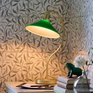 PR Home Lampe à poser Axel, laiton, abat-jour en verre vert pas cher