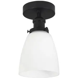 PR Home Plafonnier Kappa, noir/opale, verre, Ø 14 cm pas cher