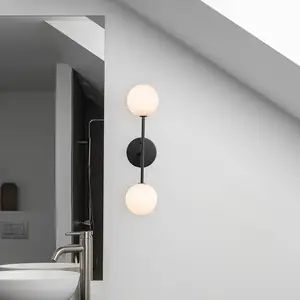 Comparateur de prix : PR Home Applique murale Sigma D, noir/opale, à 2 lampes 49 cm verre