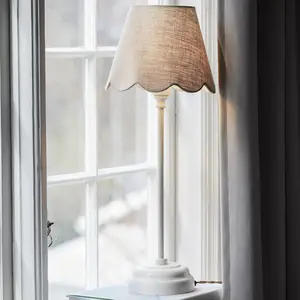 PR Home Lampe de table Lottie Jasmine lin beige/blanc ancien Ø21cm pas cher