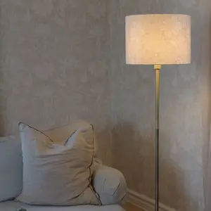 PR Home Lampe sur pied Amy, beige/doré, hauteur 150 cm, textile, E27Vendu parluminaire
