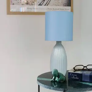 PR Home Lampe de table Uno, bleue, hauteur 37 cm, textile/céramique pas cher