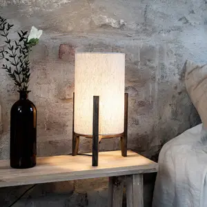 Comparateur de prix : Markslöjd Lampe à poser Eruca, hauteur 39 cm, brun/beige, bois/lin