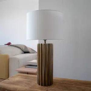 Markslöjd Lampe à poser Hashira, tissu, laiton ancien pas cher