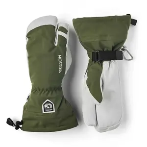 Gants Hestra Army Leather Heli Ski 3 doigts (11 - Green/White) pas cher