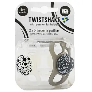 Comparateur de prix : Twistshake Sucette Orthodontique Grise Blanche +6m Lot de 2