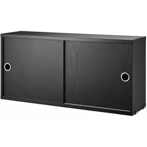 Caisson 2 portes coulissantes en frêne teinté noir 78 x 20 x 37 cm - S...