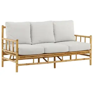 Hioshop Cane canapé de jardin avec coussin de jardin 3 pers. naturel.