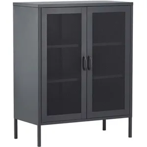 EBUY24 Buffet 2 portes grillagées en acier Misha Gris pas cher