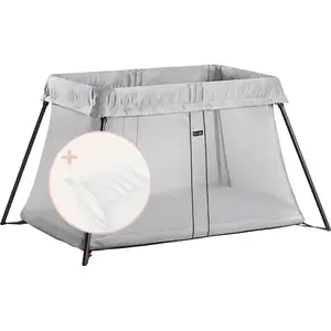 Lit parapluie BabyBjörn Light Argent + Drap housse blanc pas cher