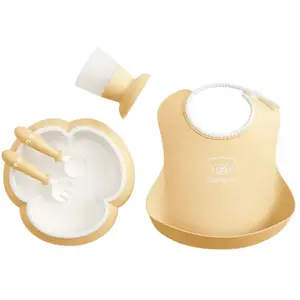 BabyBjörn Coffret Dîner : Bavoir, Assiette, Couverts Et Verre Bébé Jaune Pastel BabybjornVendu paramazon