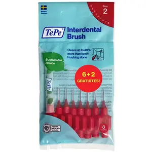 Comparateur de prix : TePe Sachet 6+2 gratuites Iso 2 Brossettes Interdentaires rouge 0.5mm