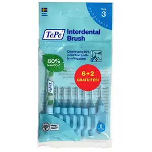 Comparateur de prix : TePe Sachet 6+2 gratuites Iso 3 Brossettes Interdentaires bleu 0.6mm