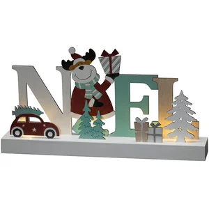 Konstsmide 3275-500 Figurine LED en Bois « Noël » Multicolore, minuterie 6H, 4 diodes Blanches Chaudes, alimentées, intérieures, 2 Piles AA 1,5 V (Non incluses), coloré, Noel Scene pas cher