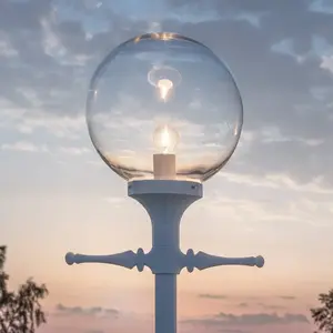 Konstsmide Lampe mât Orion blanc abat-jour sphère transparent pas cher