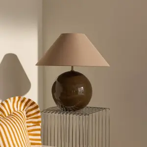 Lampe à poser Globen Lighting Iris 45, marron, textile, 45 cm pas cher