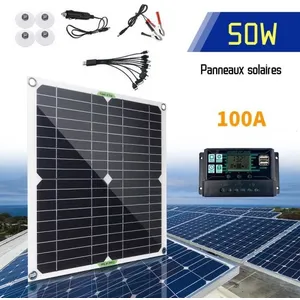 WELAN Kit Panneau Solaire 50W + Contrôleur de charge solaire 100A pour...Vendu parcdiscount