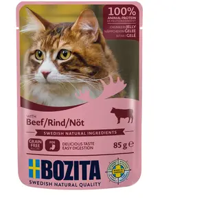 12x85g Bozita Bouchées en gelée boeuf - Pâtée pour chat pas cher