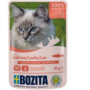 12x85g Bozita Bouchées en gelée saumon - Pâtée pour chat pas cher