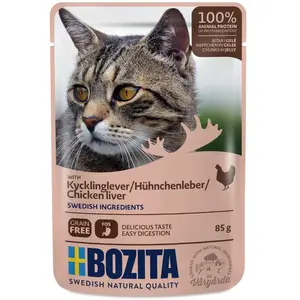 12x85g Bozita Bouchées en gelée foie de poulet - Pâtée pour chat