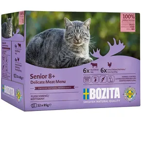 Comparateur de prix : 12x 85g Bozita bouchées en sauce senior paquet mixte nourriture pour chat humide