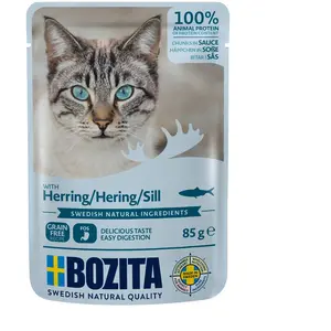 12x85g Bozita Bouchées en sauce hareng - Sachet pour chat pas cher