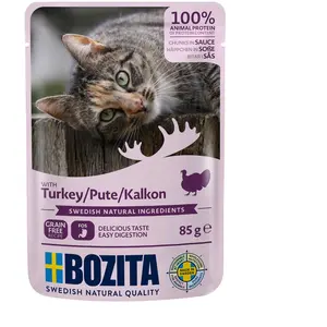 12x85g Bozita Bouchées en sauce dinde - Sachet pour chat pas cher