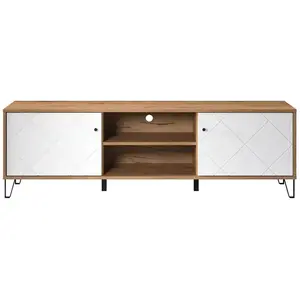 EBUY24 Touch meuble tv 2 portes, 2 espaces ouverts, finition chêne, blanc mat. pas cher