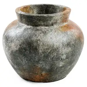 Bazar Bizar Vase en terre cuite antique gris H19