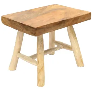 Tabouret Bohème Chic Naturel en Bois de Teck, Bois de Suar pas cher