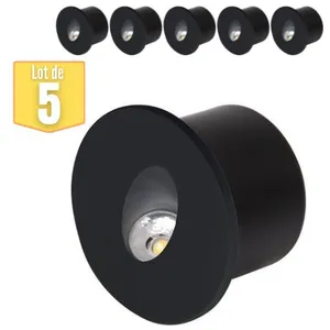HOROZ ELECTRIC Lot de 5 Spots LED muraux rond noir 3W 4000K
