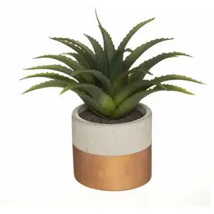 Plante verte artificielle Aloe Vera 28cm avec pot bicolore - Cuivre - ...Vendu parcdiscount