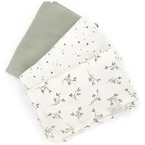 Comparateur de prix : Babyshower Lot de 3 langes Olive Bloom (70 x 70 cm)
